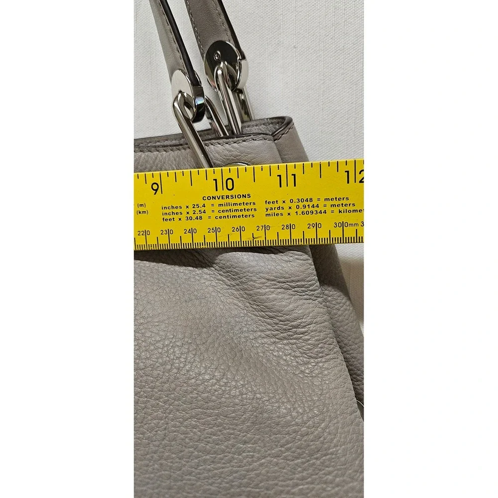 Michael Kors Taupe Pebbled Leather Triple Compartment Shoulder Bag Silver Logo